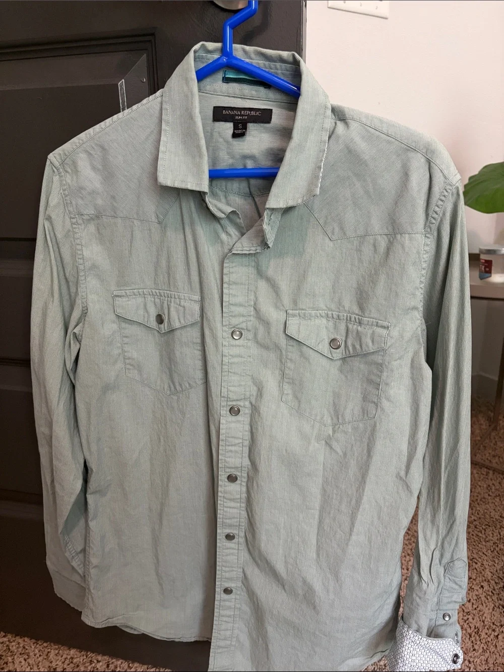 Banana Republic Men's Sage Green Long-Sleeve Button-Down Shirt